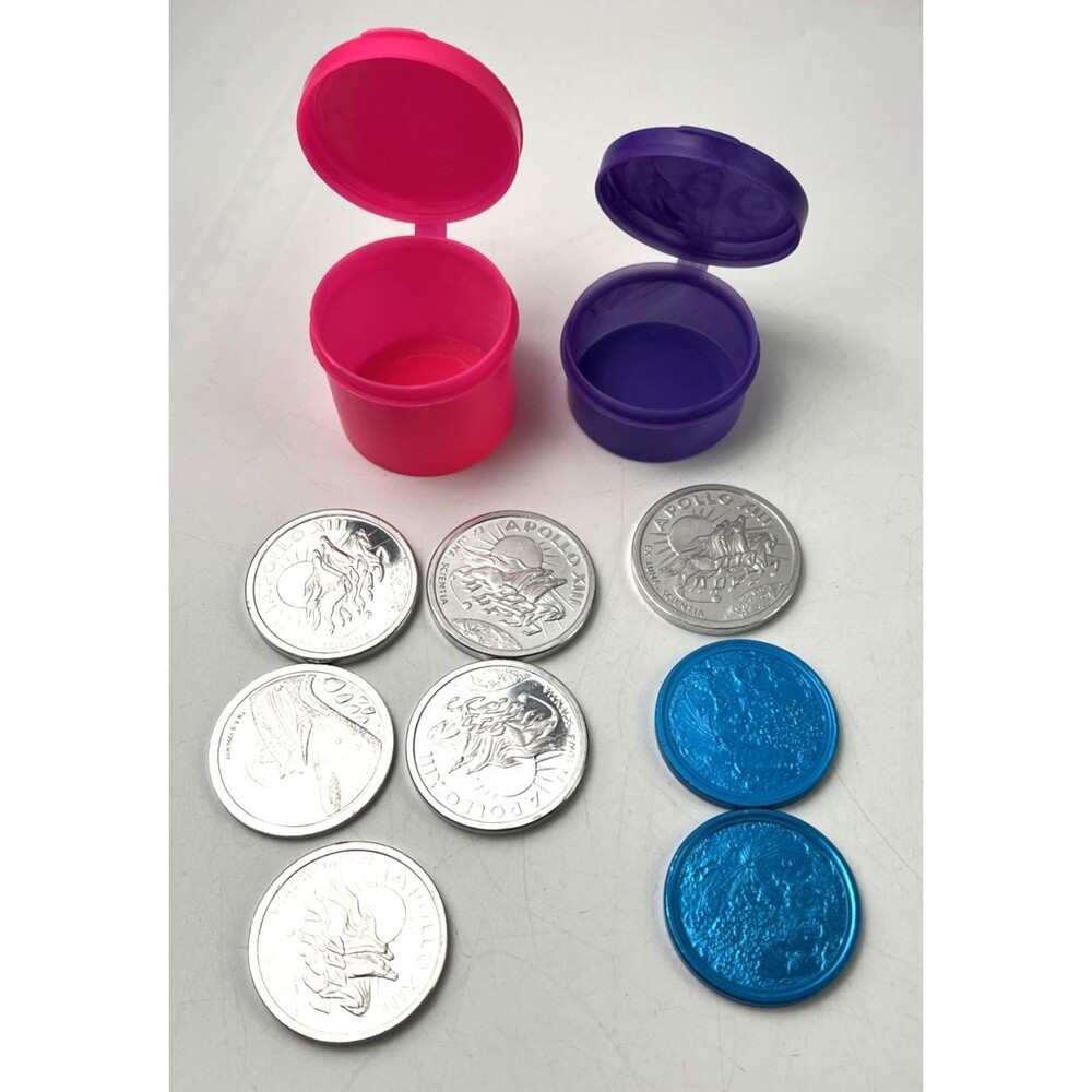 Vintage Pog Lot of 8 Metal Plastic Pogs With 2 Tubes